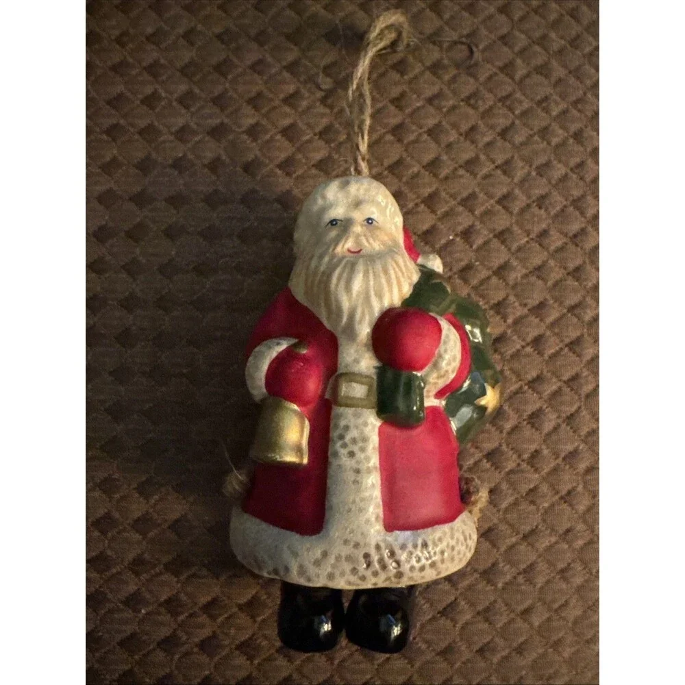 Santa Claus Ceramic Christmas Bell Ornament Moving Dangling Legs Clapper Vintage